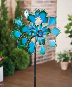 New ❤️ Evergreen Blue & Green Diamond Petal Midi Wind Spinner ✨