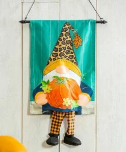 Discount ⭐ Evergreen Turquoise & Orange Gnome & Pumpkin Kickin' Outdoor Flag 🔥