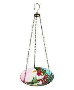 Coupon ⌛ Evergreen Green & Pink Hummingbird Hanging Glass Birdbath 😍