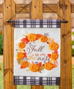 Best deal ⭐ Evergreen White & Orange Pumpkins 'Fall Is In The Air' Outdoor Flag ✨ -Outlet Evergreen Shop zu106021098 alt 1 tm1657110418