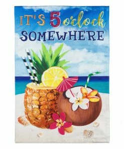 Best Sale ⭐ Evergreen Blue & Tan '5 O'Clock Somewhere' Beach Outdoor Flag 😀 -Outlet Evergreen Shop zu106021116 alt 1 tm1653484436
