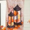 Best Sale 🎉 Evergreen Orange 'Welcome' Pumpkin Lanterns House Burlap Flag 💯