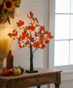 New 🤩 Evergreen Red Maple Tree LED Table Décor 👏
