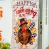 Brand new 💯 Evergreen White & Brown Turkey 'Happy 👪 Thanksgiving' Outdoor Flag 🎉