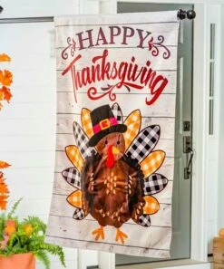 Brand new 💯 Evergreen White & Brown Turkey 'Happy 👪 Thanksgiving' Outdoor Flag 🎉