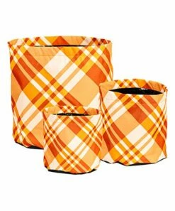 Best Pirce ❤️ Evergreen Orange Plaid Round Fabric Planter Set 👏