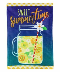 Best Pirce 🔔 Evergreen Yellow & Blue 'Sweet 🌞 Summertime' Mason Jar Burlap Outdoor Flag ⌛