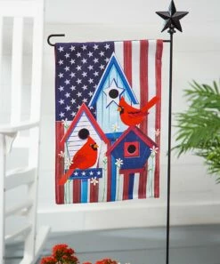 Cheapest 🔔 Evergreen Blue & Red Patriotic Birdhouses Burlap Outdoor Flag 🥰