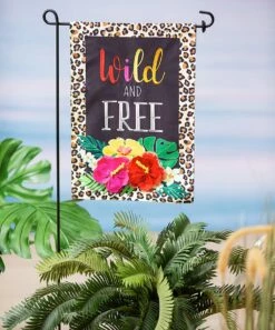 Flash Sale 🥰 Evergreen Black & White Leopard 'Wild & Free' Floral Outdoor Flag 🛒