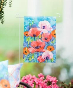 Hot Sale 👏 Evergreen Pink & Coral Painted Poppies Outdoor Flag 😀