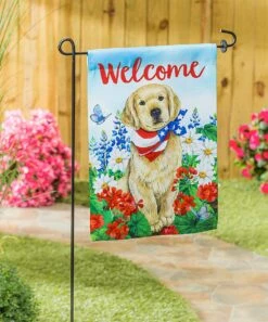 Hot Sale 𧨠Evergreen Blue & Red 'Welcome' π Dog Patriotic Bandana Garden Flag π