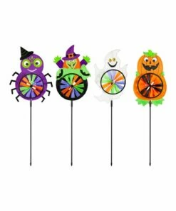 Coupon 🤩 Evergreen Purple & Green 🦇 Halloween Icons Kinetic Garden Stake - Set Of Four 😍