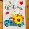 Hot Sale 😉 Evergreen White & Blue Floral Truck 'Welcome' Outdoor Flag 🛒