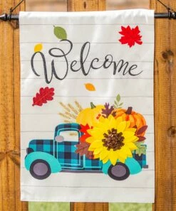 Hot Sale π Evergreen White & Blue Floral Truck 'Welcome' Outdoor Flag π