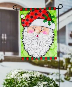 Brand new 🔔 Evergreen Green & Red Santa Claus & Holly Outdoor Flag 💯