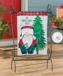 Promo 👏 Evergreen White 'Oh 🎄 Christmas Tree' Lumberjack Appliqué Outdoor Garden Flag 🧨