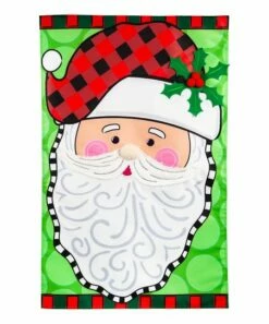 Hot Sale 🌟 Evergreen Green & Red Plaid Santa Appliqué Outdoor Flag ❤️