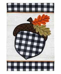 Wholesale ⌛ Evergreen White & Black Buffalo Check Acorn Outdoor Flag 🛒