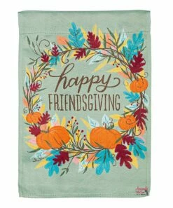 Flash Sale ⭐ Evergreen Dusty Teal 'Happy Friendsgiving' Wreath Garden Flag 🌟