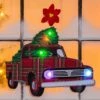 Outlet 🎉 Evergreen Red Plaid 🎁 Christmas Truck LED Window Décor 🤩