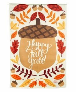 Budget ✨ Evergreen Beige & White Acorn 'Happy Fall Y'all!' Outdoor Flag ✨