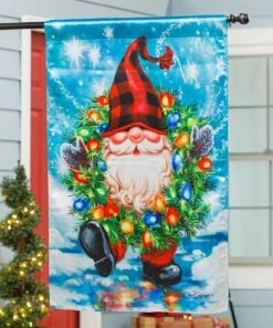 Cheapest 👍 Evergreen Blue Luster Gnome & 🎁 Christmas Wreath House Flag 🧨