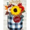 Promo 😀 Evergreen Blue & Yellow Check Mason Jar Floral Outdoor Flag 👏