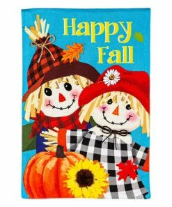 Best Pirce 👍 Evergreen Teal & White 'Happy Fall' Scarecrow Couple Outdoor Flag ⭐