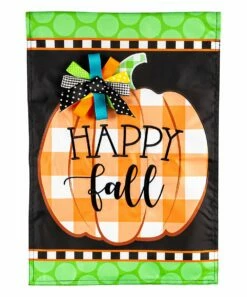 Hot Sale π₯° Evergreen White & Orange 'Happy Fall' Pumpkin Outdoor Flag π₯