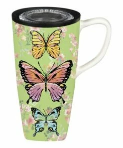 Budget ❤️ Evergreen Green & Pink Butterfly 17-Oz. Travel Mug & Box Set 💯