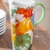 Hot Sale ❤️ Evergreen Orange & Red Pumpkin Floral 17-Oz. Travel Mug 🔔