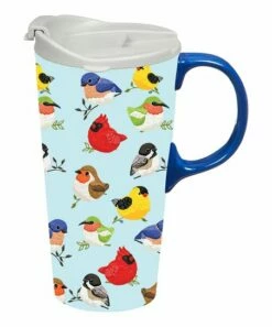 Cheap 🌟 Evergreen Sky Blue & Red Portly Birds 17-Oz. Travel Mug & Box Set ✨