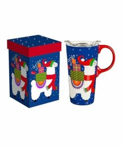 Buy 🔔 Evergreen Blue Festive Llama Travel Mug & Box Set ❤️