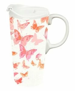 Top 10 🛒 Evergreen White & Pink Floating Butterflies 17-Oz. Travel Mug 😀