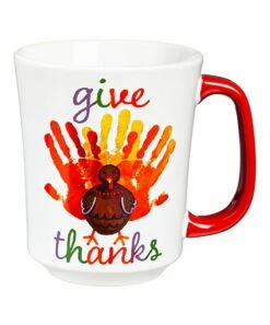 Deals 😀 Evergreen Red & Orange Turkey Handprint 'Give Thanks' Mug ✨