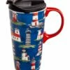 Wholesale 🥰 Evergreen Navy & Red Lighthouses 17-Oz. Travel Mug & Box Set 🔥