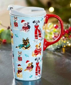 Discount ❤️ Evergreen Light Blue Festive 🐶 Dog 17-Oz. Travel Mug & Box Set 🤩