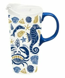 Best reviews of 😀 Evergreen Blue & White Primitive Sea 17-Oz. Travel Mug & Gift Box 🔥