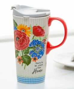 Promo 😍 Evergreen Red & White Floral 'No Place Like Home' Farmhouse 17-Oz. Travel Mug 🔔 -Outlet Evergreen Shop zu106376192 alt 7 tm1663953520
