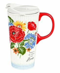Promo π Evergreen Red & White Floral 'No Place Like Home' Farmhouse 17-Oz. Travel Mug π