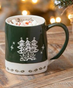 Cheap ⌛ Evergreen Green & White Winter Trees 'La La La' Mug ✔️