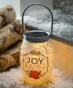 Top 10 😍 Evergreen Red Floral 'Joy To The World' Glass Solar Lantern 🌟