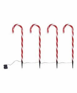 Brand new ✨ Evergreen Red 🍬 Candy Cane LED Light-Up Garden Stake - Set Of Four 😀 -Outlet Evergreen Shop zu107091285 alt 2 tm1657212782