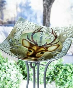 Deals 🧨 Evergreen Gray Deer Embossed Glass Bird Bath Bowl 🥰