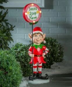 Discount π Evergreen Red Santa's Elf Helper LED Light-Up Garden Statue π