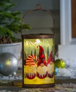 Top 10 ⌛ Evergreen White Winter Gnome Trio Glass & Metal Solar Lantern ⌛