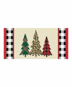 Wholesale 🧨 Evergreen Red & Cream Mixed-Print Holiday Tree Sassafras Doormat Insert 👏