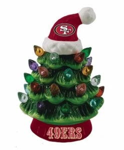 Best Pirce ✔️ Evergreen San Francisco 49ers Green Tree & Santa Hat LED Light-Up Ornament 🧨
