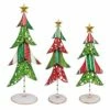 Budget 🤩 Evergreen Red & Green Patchwork Tree Statue - Set Of Three 🧨