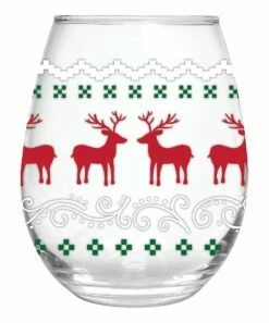 Coupon 😀 Evergreen Red Reindeer Stemless Wine Glass & Box Set ✔️ -Outlet Evergreen Shop zu107139885 alt 2 tm1659652378